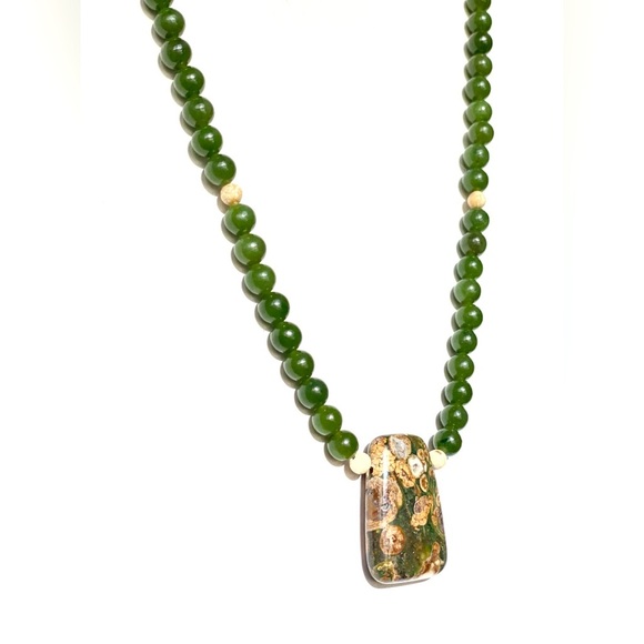 Stunning JADE & Ocean Jasper Pendant Reversible Necklace - Picture 6 of 6